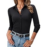 Women’s Button Down Shirt Slim Fit Stretch Wrinkle-Free Shirts for Women Long Sleeve Collared Work Blouse for Casual