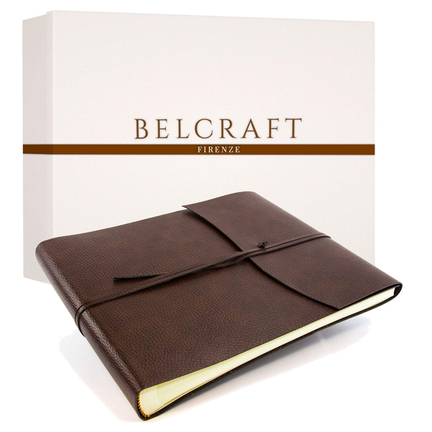 BELCRAFT Tivoli Large Recycled Leather Photo Album, Landscape, MADE IN ITALY, Scrapbook, Picture Album 6x4, A4 (25x32 cm) Brown