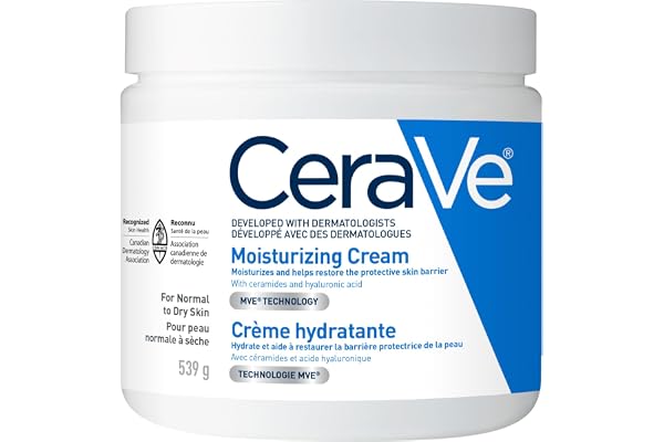 CeraVe Moisturizing Cream, Daily Face, Hands, & Body Cream Moisturizer for Dry Skin With Hyaluronic Acid and Ceramides for Wo