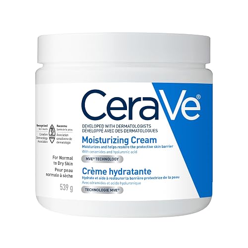 CeraVe Moisturizing Cream, Daily Face, Hands, & Body Cream Moisturizer for Dry Skin With Hyaluronic Acid and Ceramides for Women and Men. Sensitive skin, Oil-free, Non-comedogenic, Fragrance-Free, 539 Grams