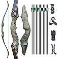 IS-TONGTU 60" Bow and Arrow for Adults Archery Takedown Recurve Hunting Wooden Bows Set Right Hand with 12pcs Carbon Arrows Target Practice Shooting Outdoor 30 40 50LBS