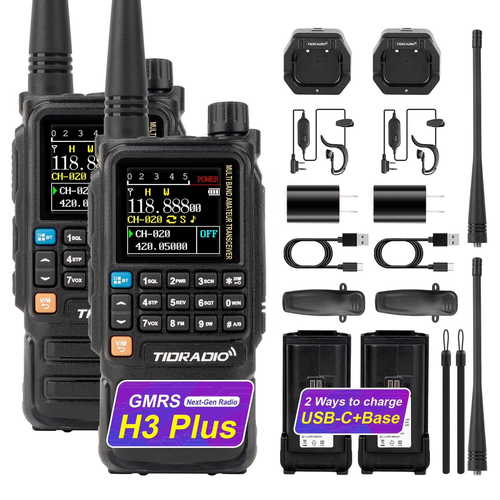 Photo 1 of TIDRADIO TD-H3 Plus GMRS Handheld Radio Long Range Walkie Talkies USB-C Charging & Wireless Programming Multi-band Rechargeable Two Way Radios 2500mAh Battery NOAA Weather Radio Frequency Copy -2 Pack