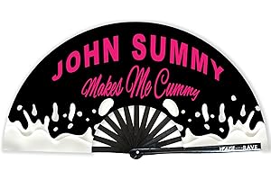 HOUSE OF RAVE John Summy Rave Fan - Eiffel Tower Daddy Dom Funny Hand Fan - Large UV Glow Folding Fan for Women - 13 Inch Festival Fan