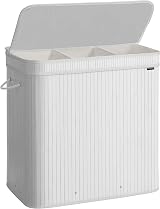 SONGMICS Bamboo Laundry Hamper with Lid 150 L Removable Inner Liner