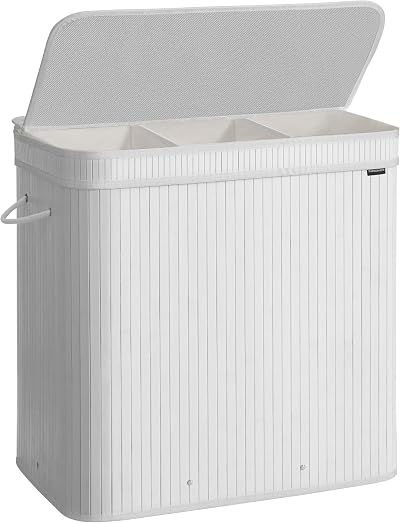 SONGMICS Bamboo Laundry Hamper with Lid 150 L Removable Liner Handles