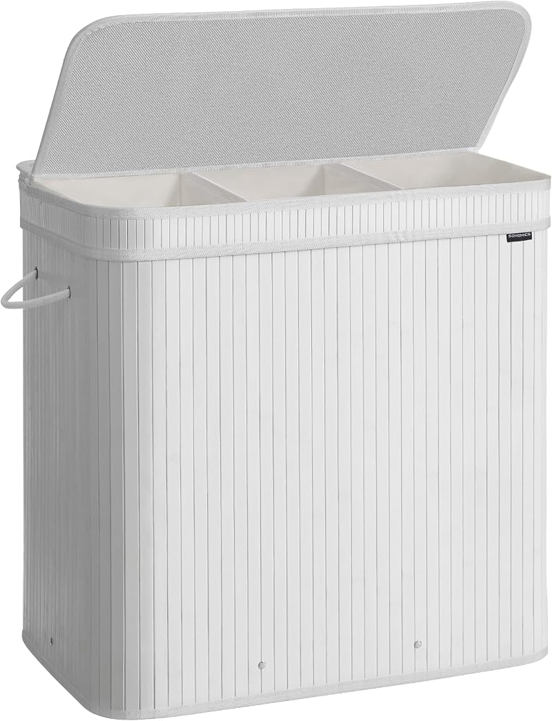 SONGMICS Bamboo Laundry Hamper with Lid 150 L Removable Liner Handles