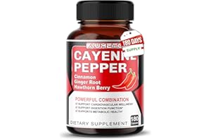 AUMETO Cayenne Pepper Capsules - Ultra Complex with Cinnamon, Ginger, Cardamom, Hawthorn Berry - Support Digestion, Circulation & Overall Wellness (180 Count (Pack of 1))