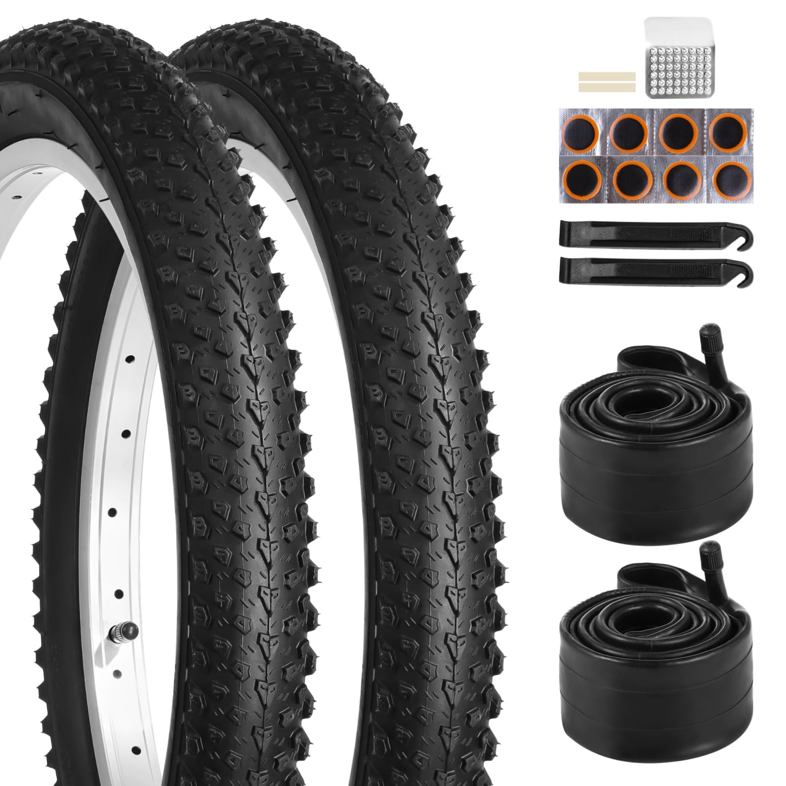 Photo 1 of yeesport 2 Pack 18" Bike Tires 18 x 2.125/57-355 and 18 Bike Tubes Schrader Valve & Repair Kit, Shock Absorption Bicycle Tires &18x1.95 18x2.0 18x2.1 18x2.125 18x2.15 Bicycle Tubes Fit Most Kids Bikes