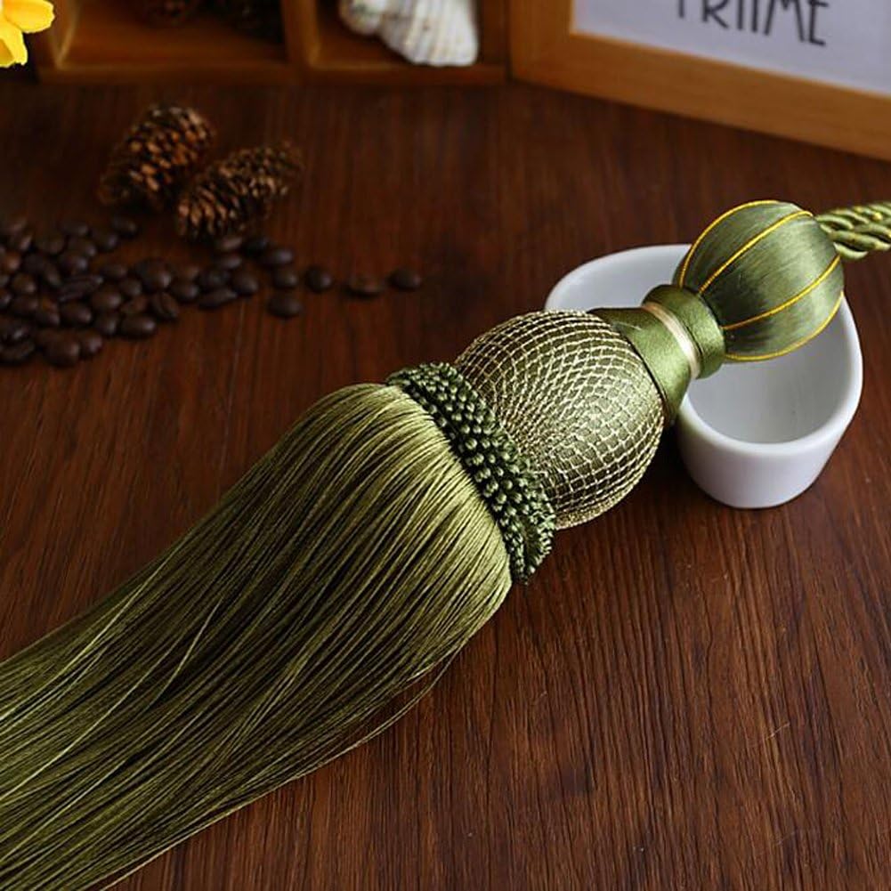 Curtain Buckle One Pair European Style High-Grade Curtains Tieback Rope Tassel Holdbacks (Army Green)
