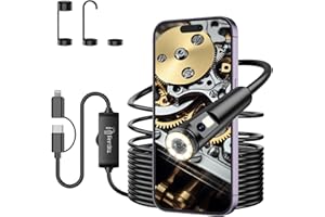 FERDIIZ Dual Lens Endoscope Camera with Light, 1920P HD Borescope with 8 Adjustable LED Lights, Borescope with 16.4ft Semi-Rigid Snake Camera with Light, 7.9mm IP67 Waterproof Endoscope for iOS and Android