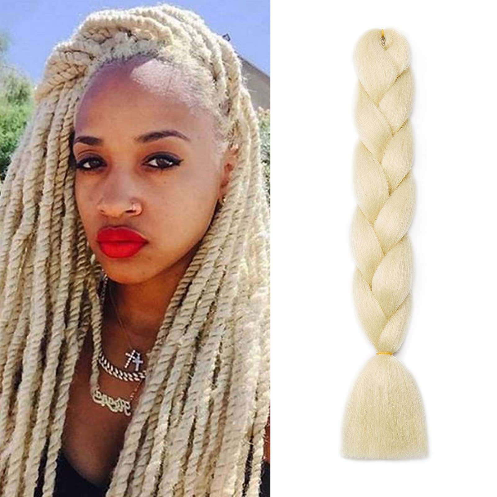 Jumbo Braiding Hair Pieces 1 Bundle 24inch Jumbo Braids Hair Extensions Crochet Twist Hair Synthetic High Temperature Fiber Afro Box (Bleach Blonde)