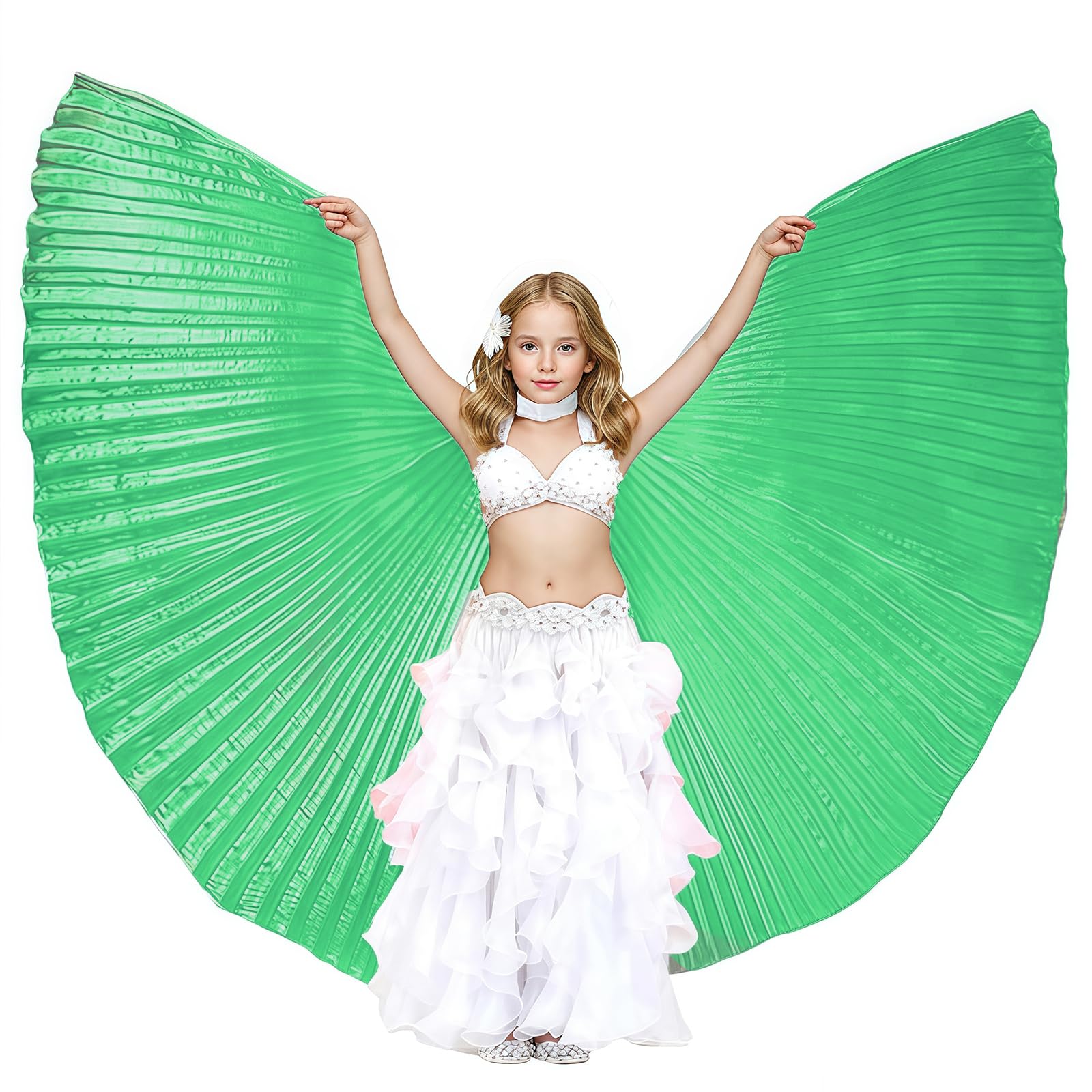 Baisdan Kids Isis Wings (Wings + Stick+ Carrying Bag) Belly Dance Performance Costumes for Girls Green