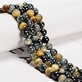 8mm 95pcs African Golden Blue Tiger Eye Smooth Round Stone Gemstone DIY Beads for Jewelry Making