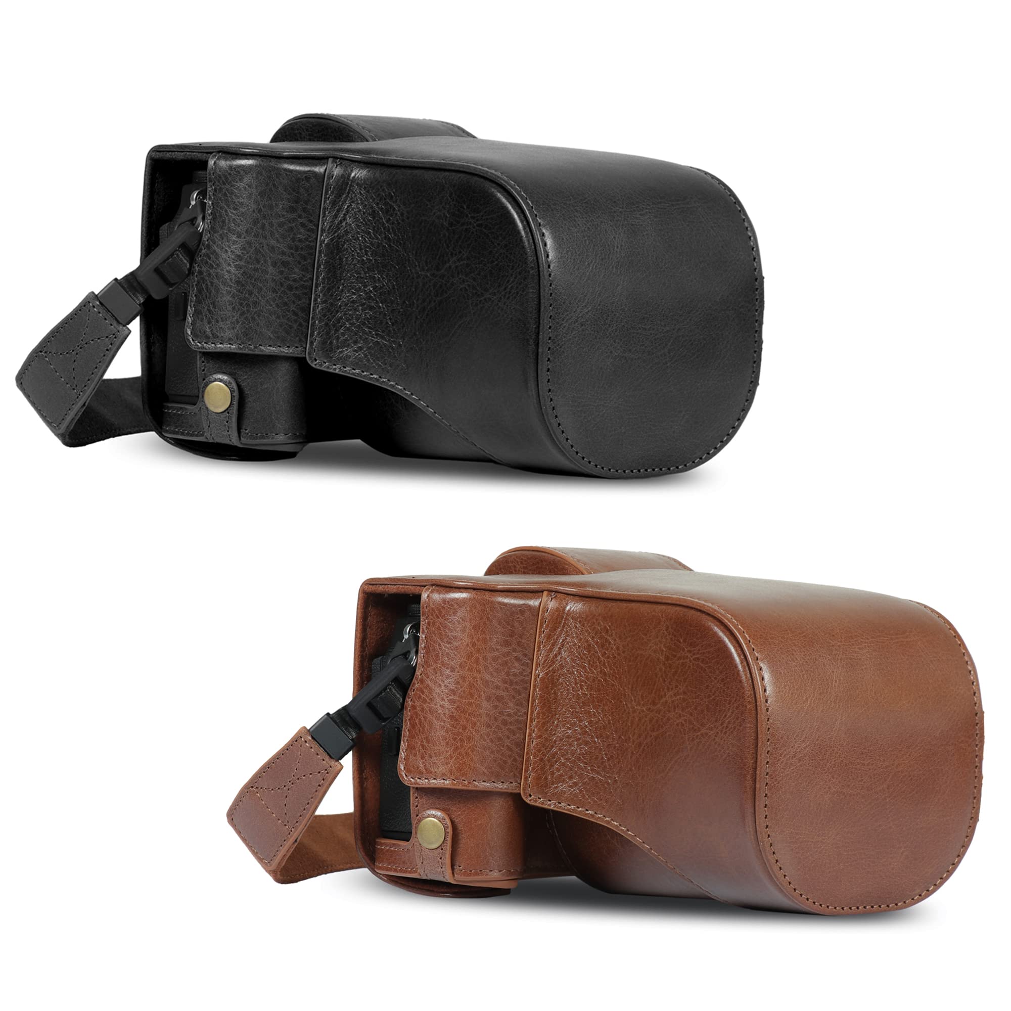 MegaGear Ever Ready Genuine Leather Camera Case Compatible with Fujifilm X-T5 (16-80mm)(Brown)