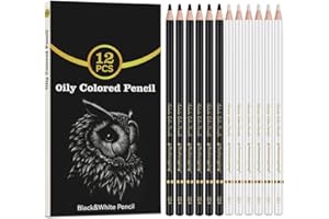 Daerthotk White and Black Color Pencils Drawing Set, 6 pcs White and 6 pcs Black Colored Sketching Pencils for Drawing, Sketching, Shading, Blending for Beginners & Artists