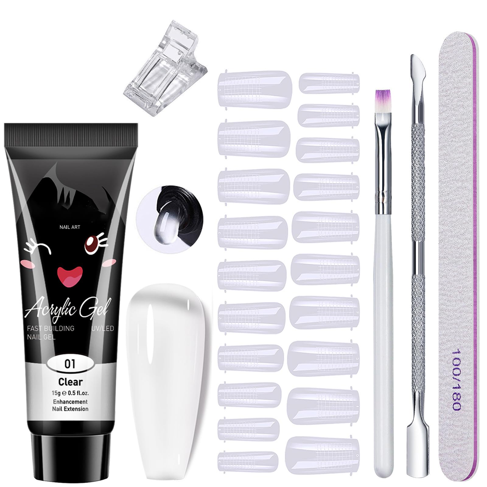 Poly Gel Nail Extension Starter Kit - Clear Builder Set, 15ML All-in-One Strengthen Gel, DIY Art Kit for Beginners, Gifts for Women