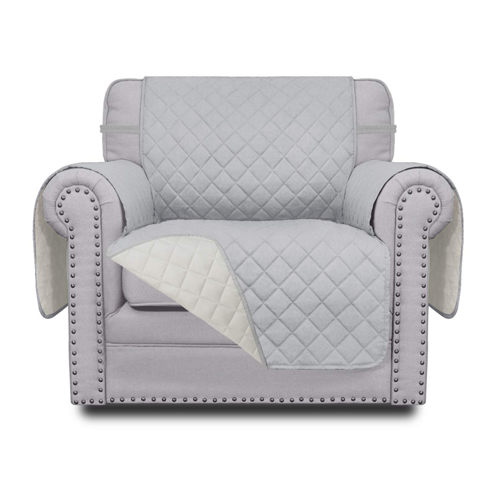 Easy-Going Chair Sofa Slipcover Reversible Sofa Cover Water Resistant Couch Cover Furniture Protector Cover with Elastic Straps for Pets Kids Children Dog Cat (Chair, Light Gray/Ivory)