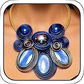 Wosois Statement Necklace and Earring Set, Purple Spiral Wire Design with Iridescent Stones,Gold Mesh Chain