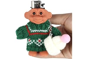 HUMWE Troll Dolls Lighter Case Cover Holder with Sweater Hat, Link Chain, Cute & Funny Sleeve for 3.2in Regular Lighter (Green)
