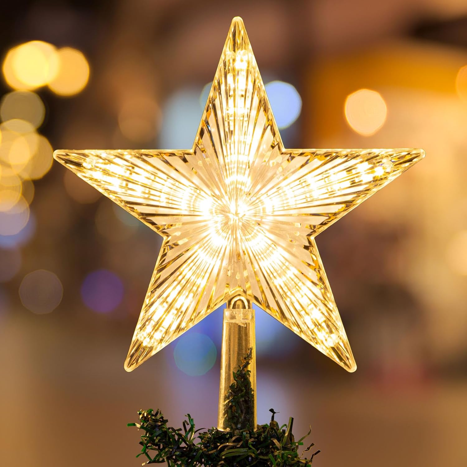 Tree Toppers - Christmas Tree Topper Warm White Light Christmas Star Great for Christmas Tree Ornaments New Year Christmas Tree Toppers Lighted Christmas Tree Star 8.7 Inch Christmas Star Tree Topper Battery Powered
