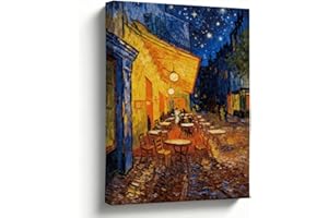 Canvas Wall Art by Van Gogh, Cafe Terrace at Night, Famous Oil Painting Reproduction, Vintage Cityscape Street Scene, Classic