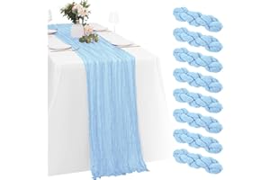 YORCARI 8 Pack Baby Blue Cheesecloth Table Runners 20x120 Inch Gauze Table Runner 10FT Easter Cheese Cloth Table Runner Rustic Sheer Runner for Wedding Baby Shower Birthday Party Table Decor