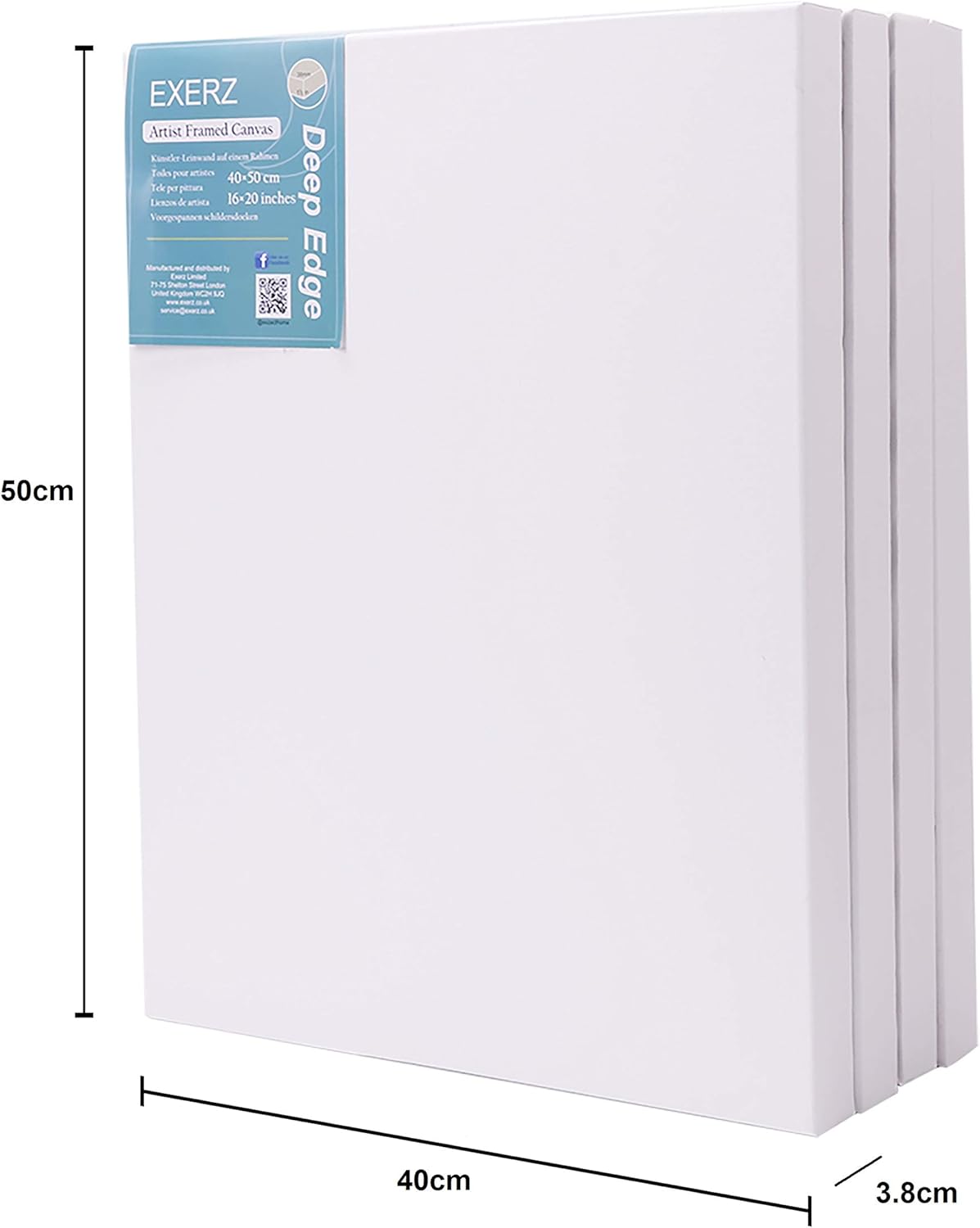 EXERZ 40x50cm Canvas Deep Edge 4pk Artist Framed 3.8cm Thick 380GSM Pre-Stretched 100% Cotton/Blank/Triple Primed/Acid Free/Medium Grain//Acrylic - Image 3
