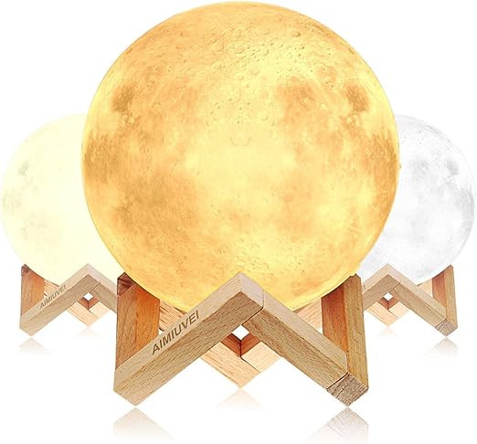 lampara de luna 3d aimiuvei luz nocturna luna led lampara luna grande 15 cm conexion usb con 3 colores e intensidad a elegir luz de noche ambiente