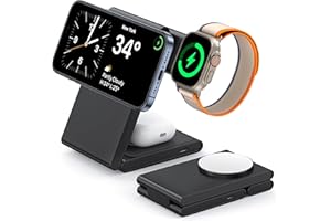 CUCICU 3 in 1 Wireless Charging Station for Multiple Devices, Fast Foldable Travel Mag-Safe Stand for iPhone 17/16/15/14/13 Series, Magnetic Charger for Apple Watch 11/10/Ultra 3/2/AirPods 4 with 20W Adapter