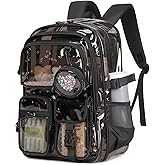ASKSKY Clear Backpacks for Stadium Events Heavy Duty Clear Bookbag for School Girls Transparent Back Pack, Black Semitransparent
