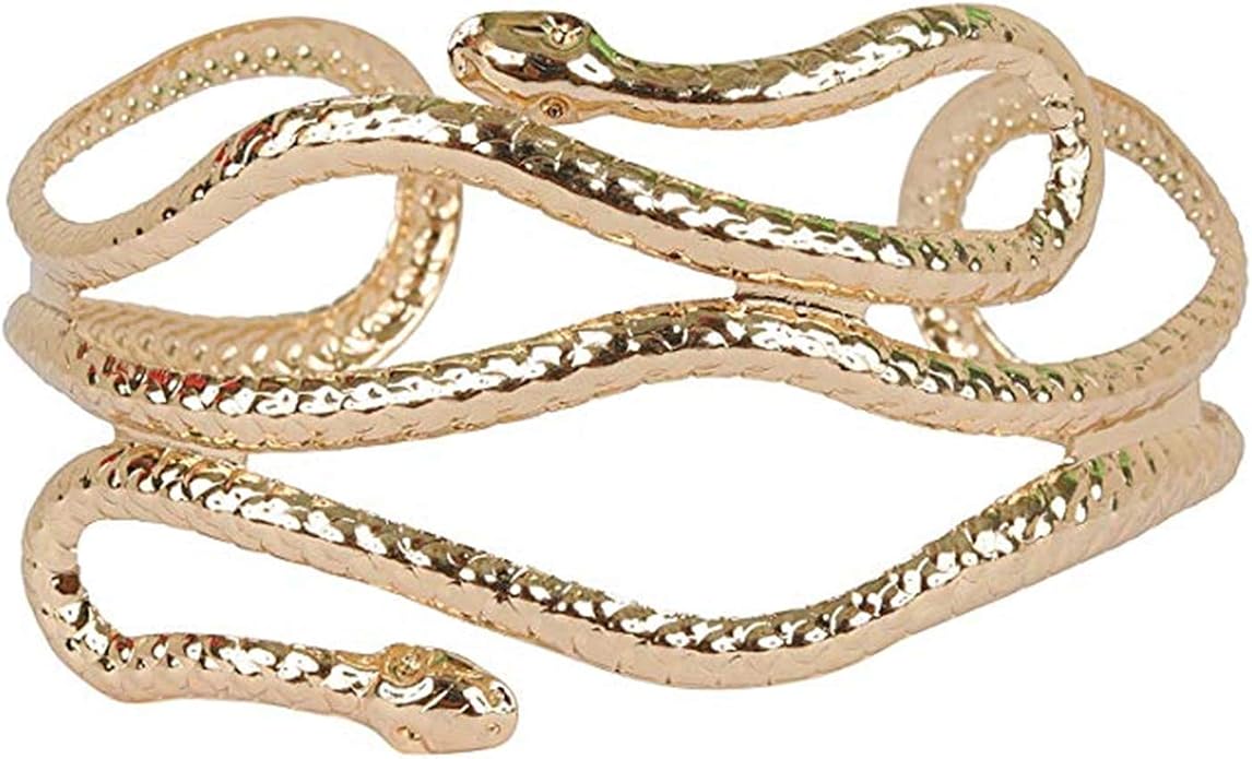 Ensemble 3 Pièces Accessoires Cléopâtre – Coiffe Dorée + Collier Serpent + Bracelet Manchette – Déguisement Égyptien Reine