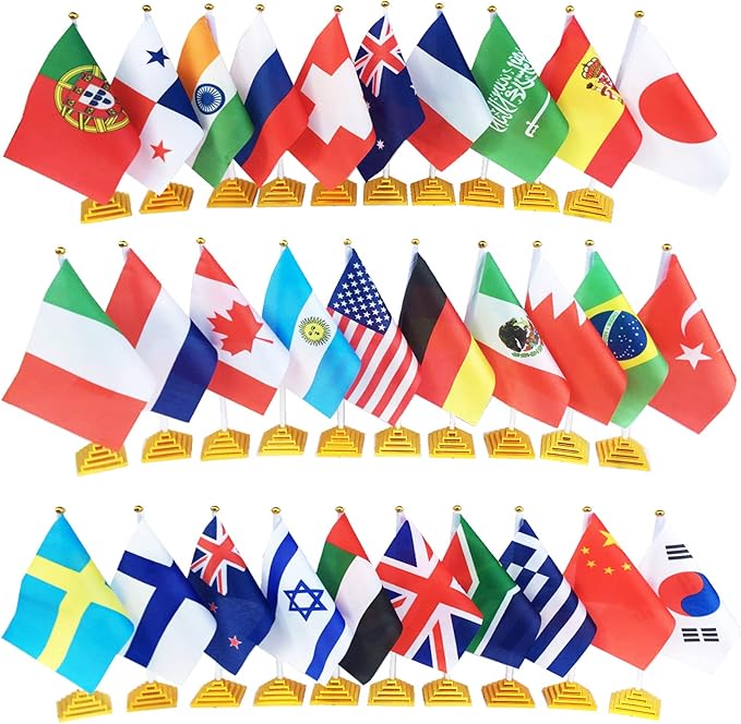 30 Countries Desk Flags Pack International Table Flag Office Flag Stand8.2 x 5.5