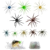 10 PCS Sea Urchin Style Bass Soft Fishing Lures Creature Bait 5 Colors | 2 Sizes Flexible Plastic Dice Baits with Embedded Glitter for Drop Shot Wacky Rig Lake River Bass bait with Tackle Box