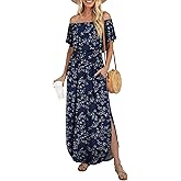 LILBETTER Womens Off The Shoulder Ruffle Party Dresses Side Split Beach Maxi Dress
