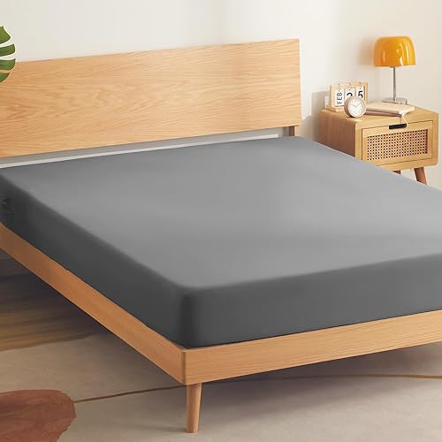 SONIVE Fitted Sheet Fully Elasticated, 30cm Large Pocket, Breathable Jersey Brushed Polyester, Easy Care, for Children and Teenagers, Dark gray, 135x190cm