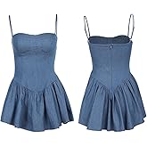 SEMATOMALA Women's Spaghetti Strap Jeans Blue Mini Dress Scoop Neck Skater Mini Dress Denim Cami Dress