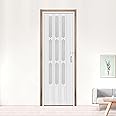 DIYHD 30x80in White PVC Folding Accordion Door Set with Frosted Acrylic Glass, Installation Hardware, Handle and Lock, Ready for Installation