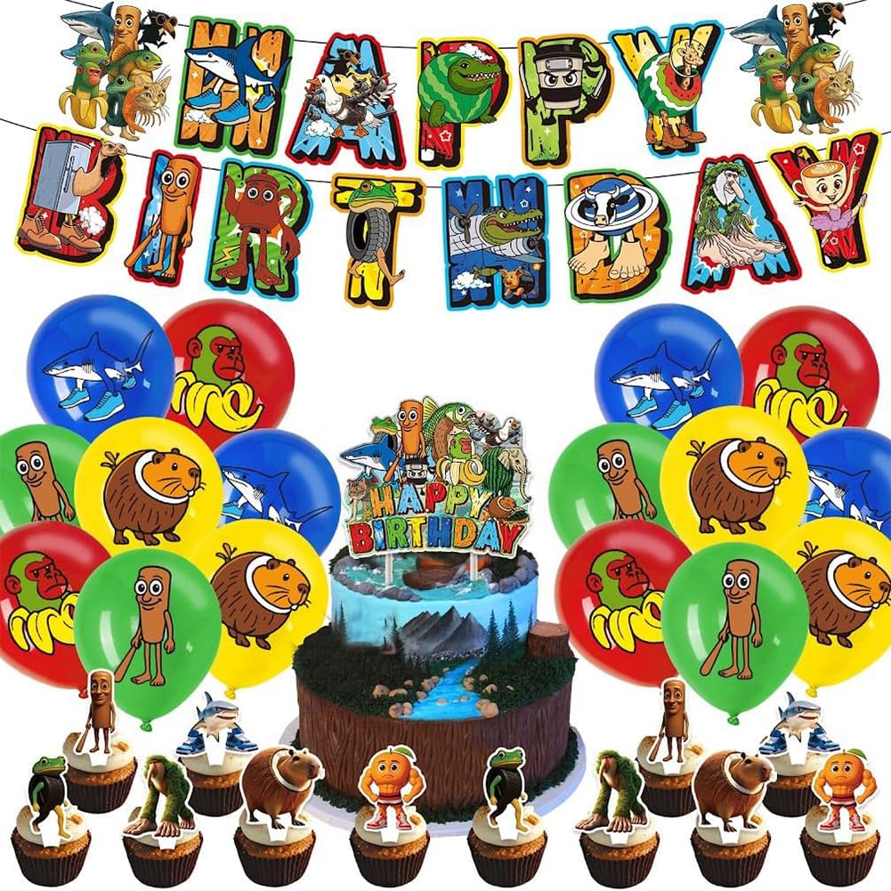 HAPPYBIRTHDAY Garland, Happy Birthday Party Decoration, Balloon Set, Tralarelo Torala, Net Meme, Italian Brainlot, Character Birthday Balloon, Happy Birthday Party, Cute Room Decoration, Children
