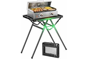 GARLLEN Folding Grill Table Max Capacity 180LBS, 3 Adjustable Height Camping Table with Heat-Resistant Tabletop, Aluminum Pic