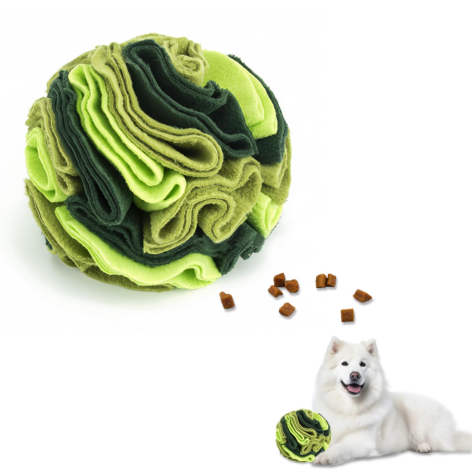 Andiker Snuffle Ball for Dogs, Plush Colorful Interactive Dog Puzzle Toy for Training and Relieving Boredom, Machine Washable (Green, S)