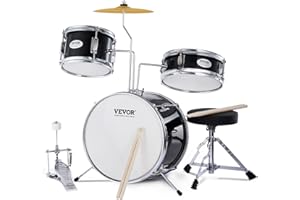 VEVOR Kids Drum Set, 3-Piece, 14 in Beginner Drum Set with Adjustable Throne Cymbal Pedal Two Pairs of Drumsticks, 8'' Tom Dr