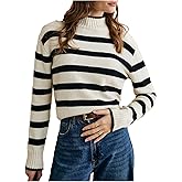 MakeMeChic Women's Striped Sweaters Mock Neck Long Sleeve Knitted Pullover Fall Winter Sweater