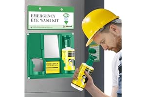 CGOLDENWALL Newly Released Portable Eye Wash Station OSHA Approved Emergency Eye Wash Kit Wall Mounted, Upgraded Bottle Holder&Larger Mirror, 16.9oz Bottles, NO Solution (Green Cap)