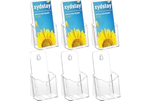 xydstay Acrylic Brochure Holder 4x9 Inches Slant Back Design, Clear Display Stand, Plastic Table Stand Sign Holder,Pamphlet Holder Flyer Holder, Acrylic Display Stand, Acrylic Table Signs Plastic Paper Holder for Office, Home, Store, 6 Pack