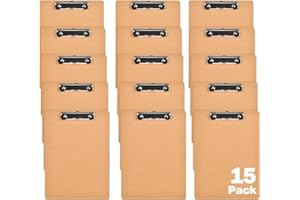 HappyHapi 15 Pack Mini Clipboards, 6 x 9 Inches A5 Small Clipboards, Wood Hardboard Memo Size Low Profile Clip with Hang Tab for Home, Office, School Classroom Supplies, Brown