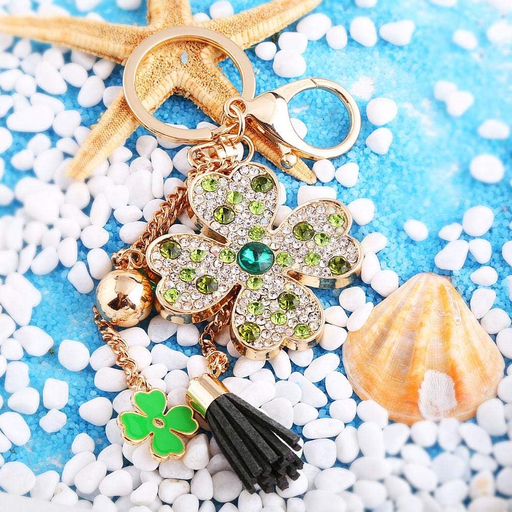 Hztyyier Crystal Four-Leaf Clover Keychain, Car Keys Ring with Tassel, Green Bag Pendant - Image 5
