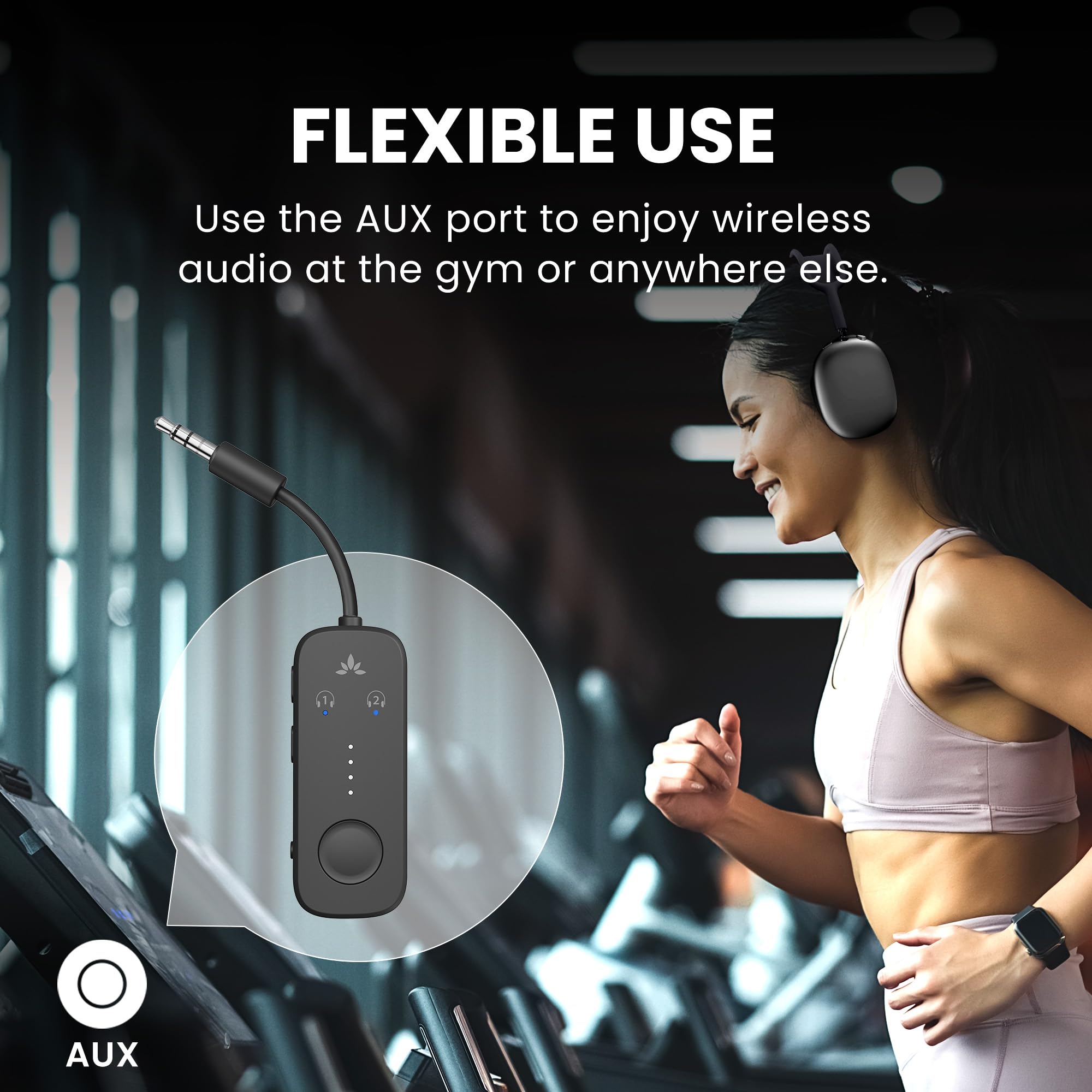 Avantree Relay - Airplane Bluetooth 5.3 Adapter with Qualcomm aptX Adaptive, Supports 2 AirPods or Headphones, 20Hr Playtime, 3.5mm AUX Wireless Audio Transmitter for Travel Flight, Airline, Gym