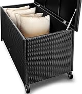 CASARIA 400L Poly-Rattan Storage Box Garden Chest Wheels Handles Gas Lift Black view 6