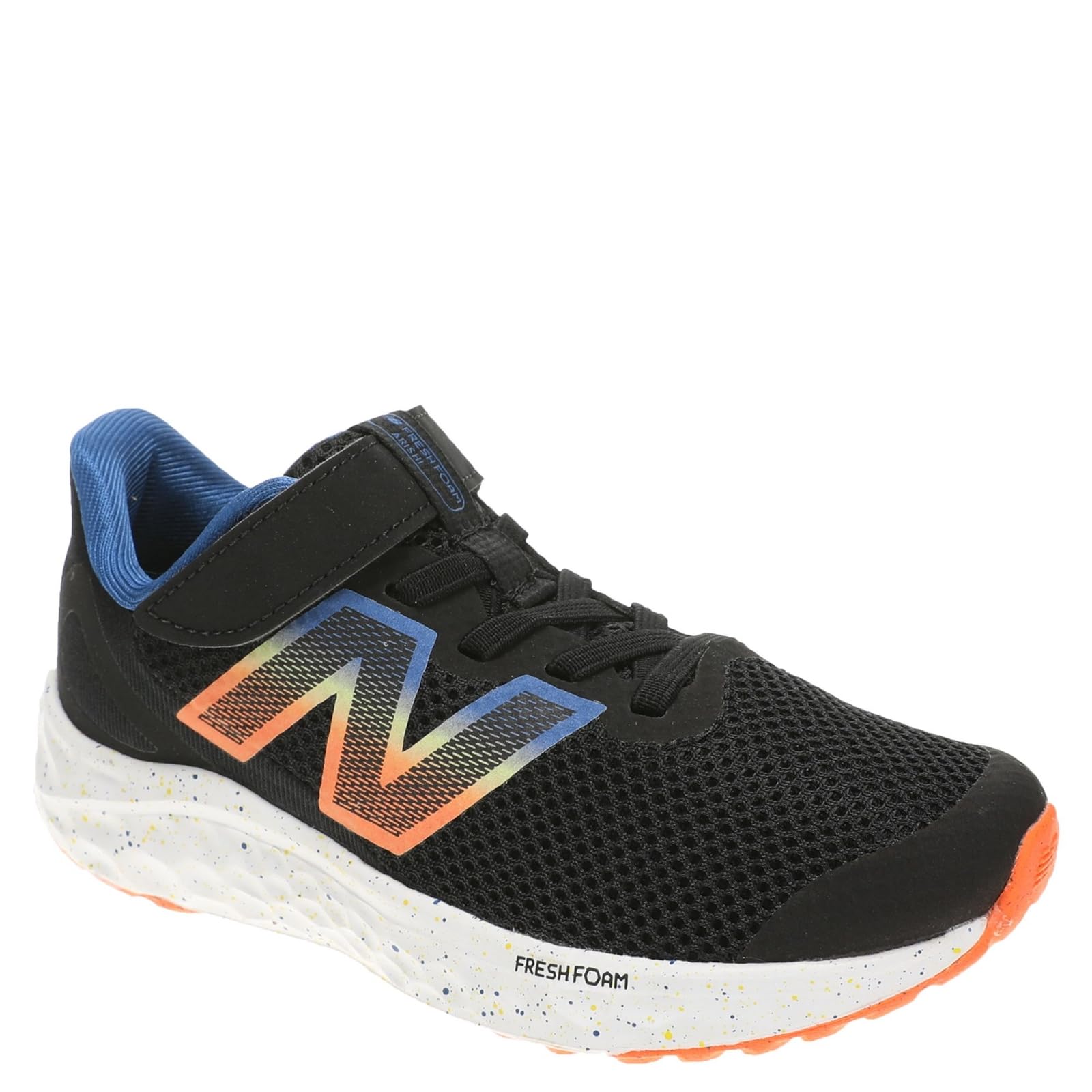 Photo 1 of **NEED TO BE CLEANED** New Balance Fresh Foam Arishi V4 Bungee Lace with Top Strap Running Shoe, Black/Blue Agate/Blaze Orange, 13.5 X-Wide US Unisex Little_Kid