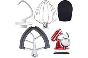 4 Piece Attachments for KitchenAid 4.5-5 Qt Tilt Head Stand Mixer, Includes 6 Wire Whisk, Flat Beater, Dough Hook, Dishwasher